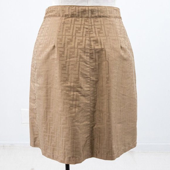 Fendi 6 Reversible Leather FF Logo Print Skirt Tan Vintage NWOT - Picture 8 of 16